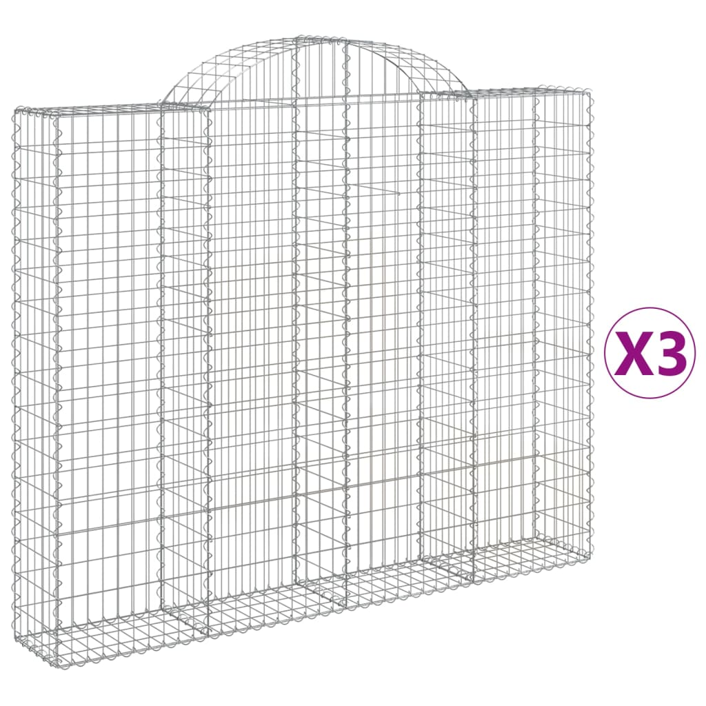 vidaXL Coșuri gabion arcuite 3 buc, 200x30x160/180 cm, fier galvanizat