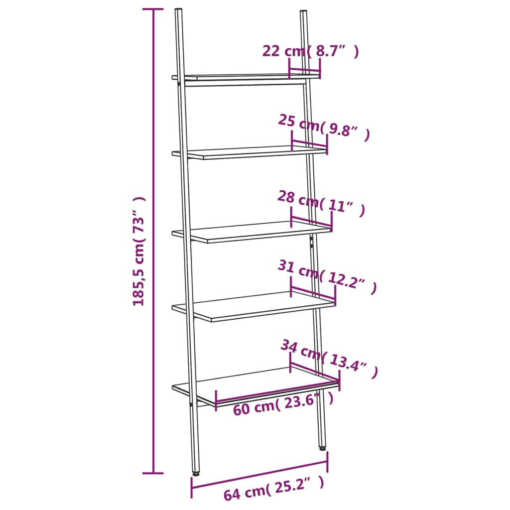 vidaXL Raft înclinat, cu 5 niveluri, negru, 64x34x185,5 cm