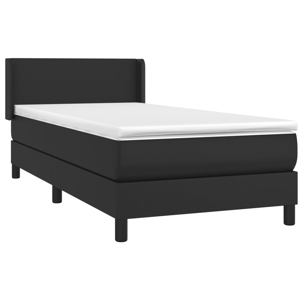 vidaXL Pat box spring cu saltea, negru, 90x200 cm, piele ecologică