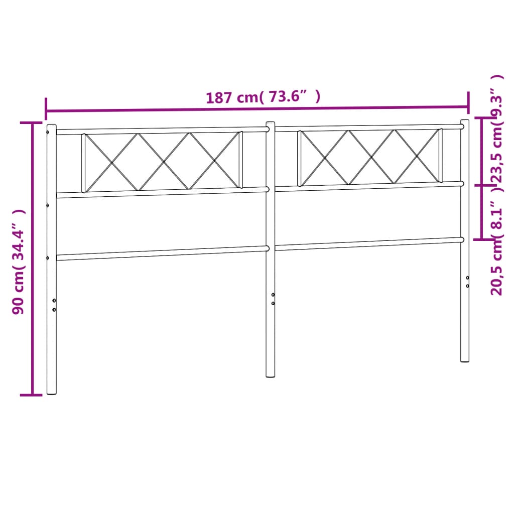 vidaXL Tăblie de pat metalică, negru, 180 cm