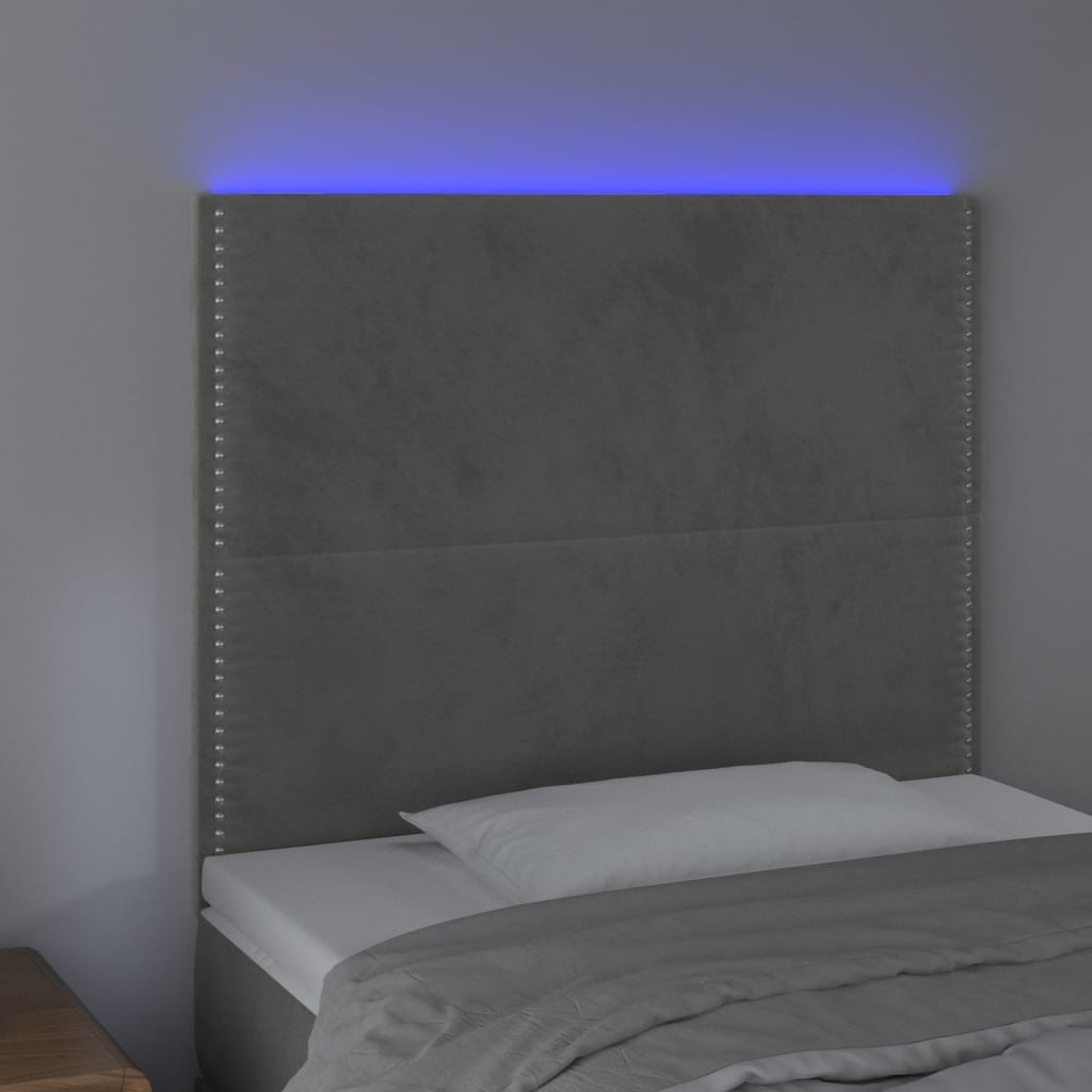 vidaXL Tăblie de pat cu LED, gri deschis, 100x5x118/128 cm, catifea