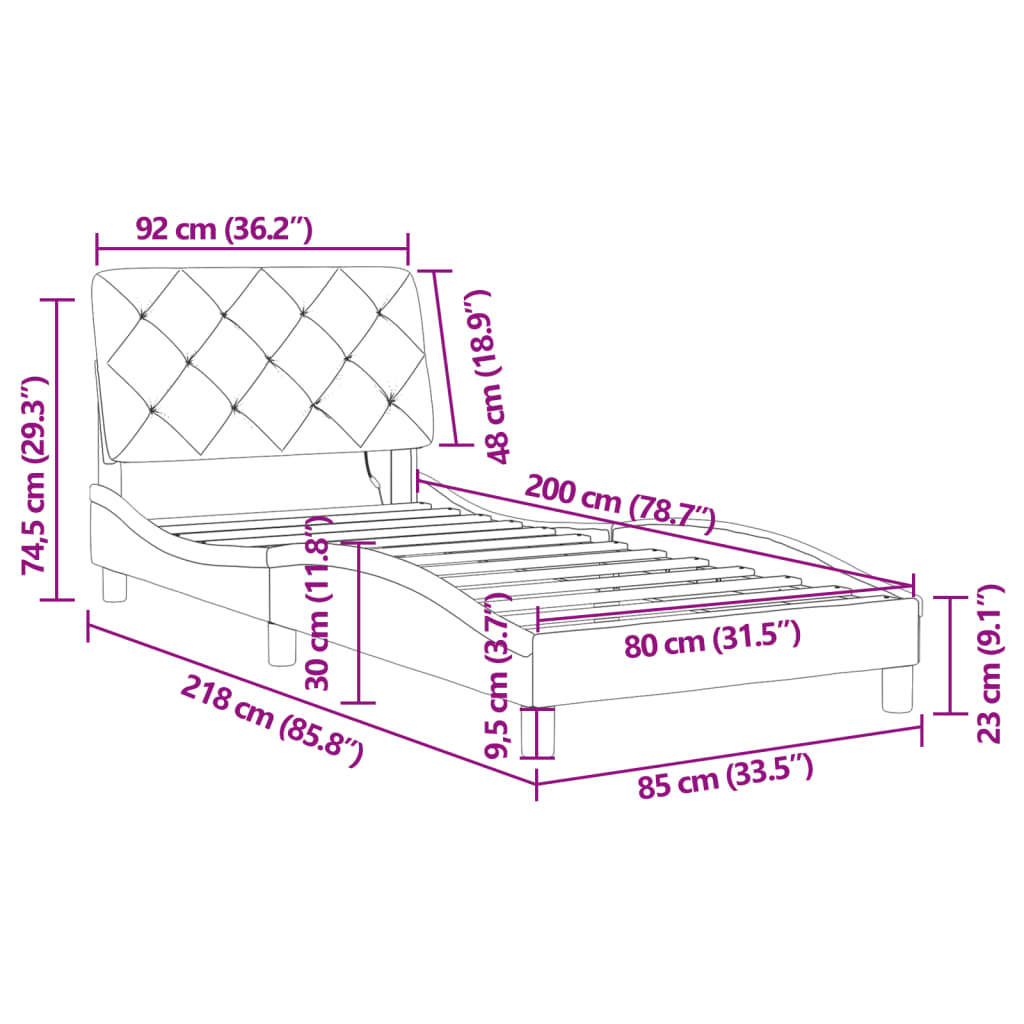 vidaXL Cadru de pat cu lumini LED, negru, 80x200 cm, catifea