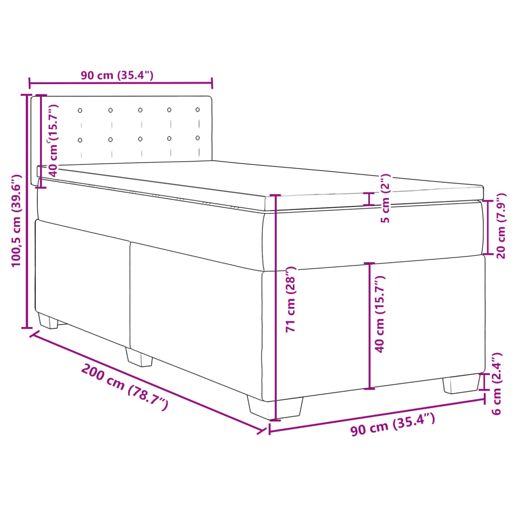 vidaXL Pat box spring cu saltea, gri deschis, 90x200 cm, catifea