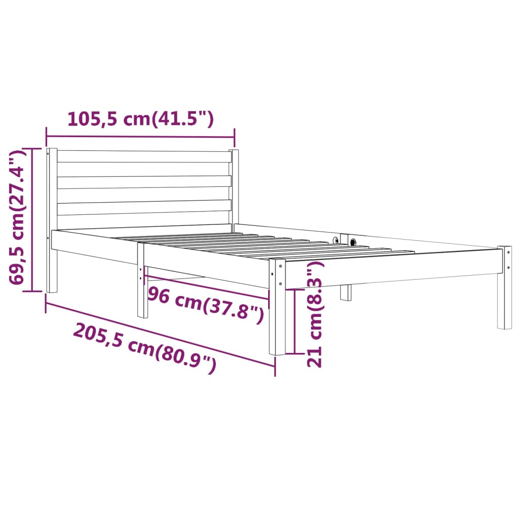 vidaXL Cadru de pat, 100x200 cm, negru, lemn masiv de pin