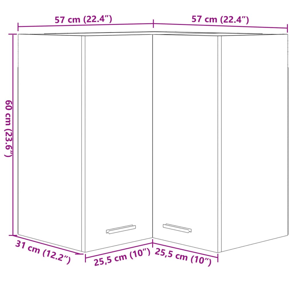 vidaXL Dulap de colț suspendat stejar sonoma 57x57x60cm lemn prelucrat