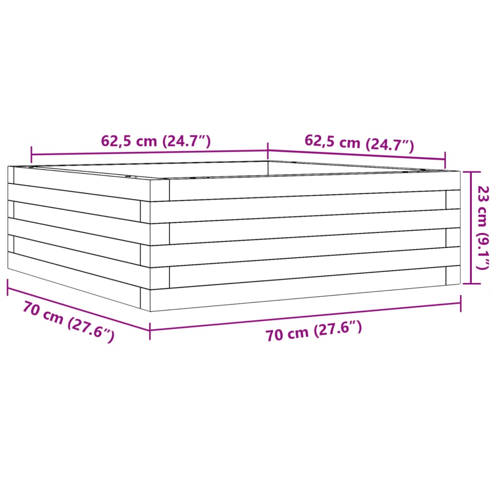 vidaXL Jardinieră de grădină, alb, 70x70x23 cm, lemn masiv de pin