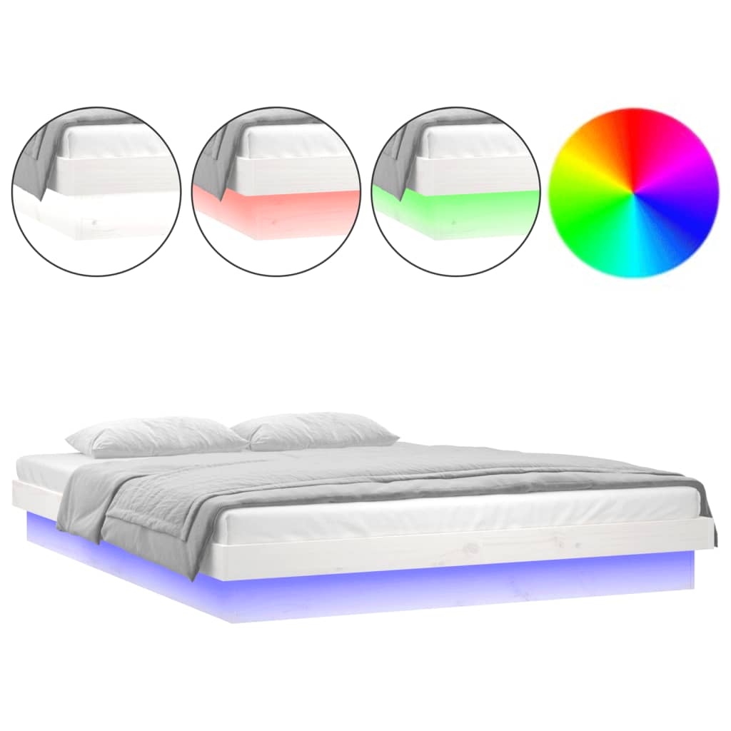 vidaXL Cadru de pat cu LED, alb, 200x200 cm, lemn masiv