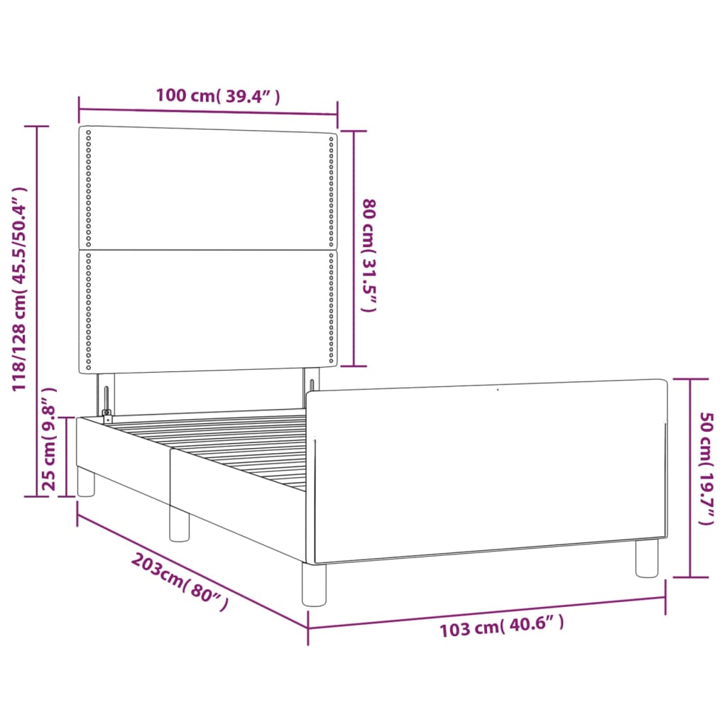 vidaXL Cadru de pat cu tăblie, albastru, 100x200 cm, textil