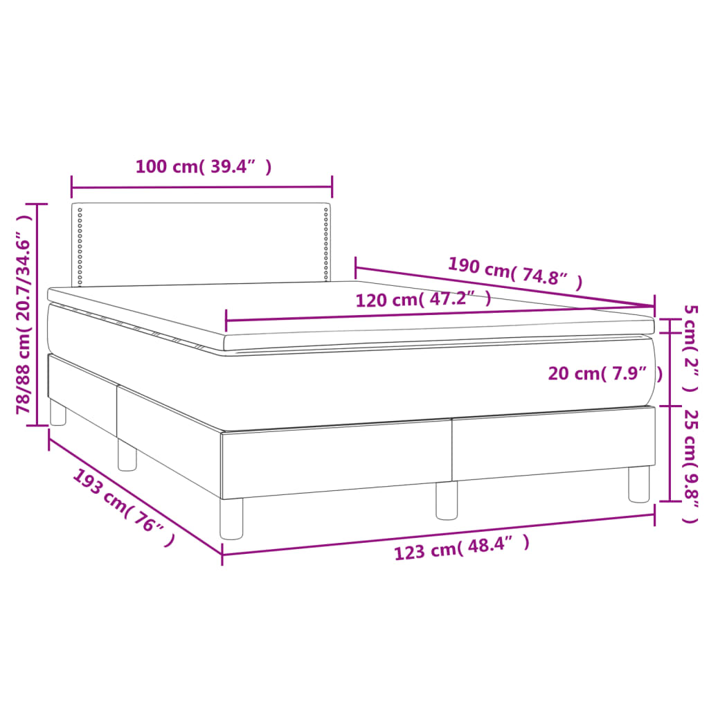 vidaXL Pat cu arcuri, saltea și LED, verde închis, 120x190 cm, catifea