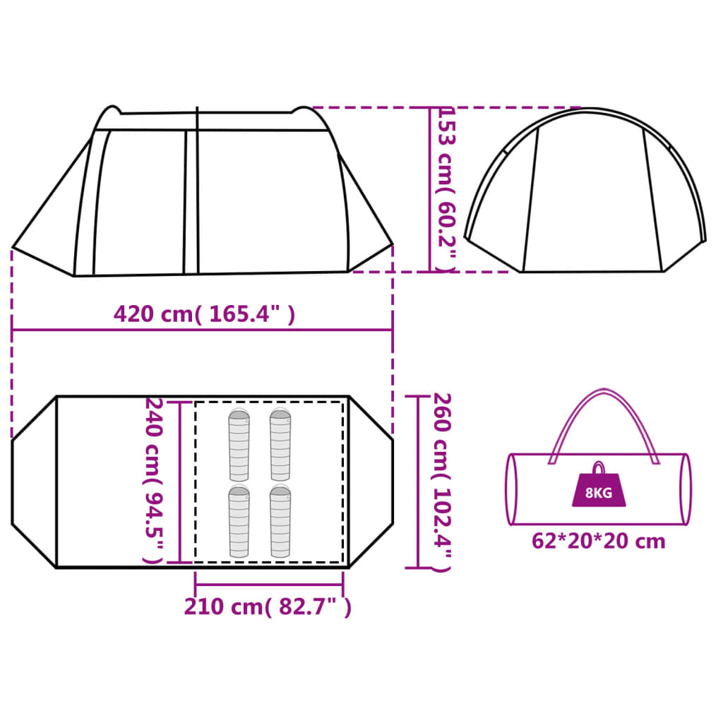 vidaXL Cort de camping tunel 4 persoane, gri/portocaliu, impermeabil