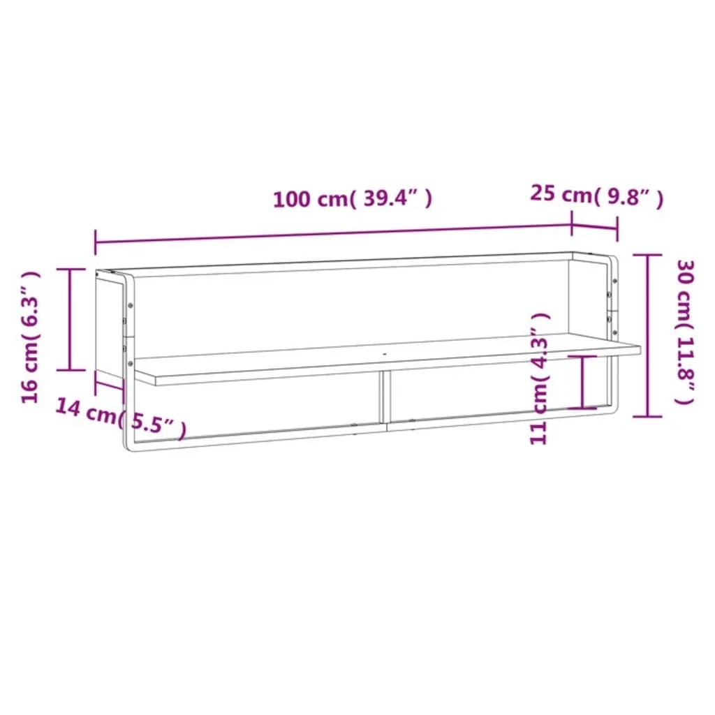 vidaXL Raft de perete cu bare, stejar fumuriu, 100x25x30 cm