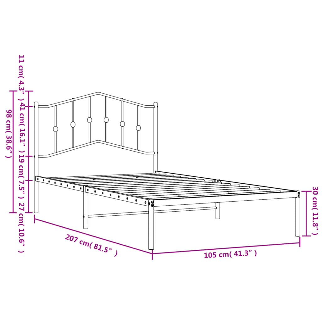 vidaXL Cadru de pat din metal cu tăblie, alb, 100x200 cm