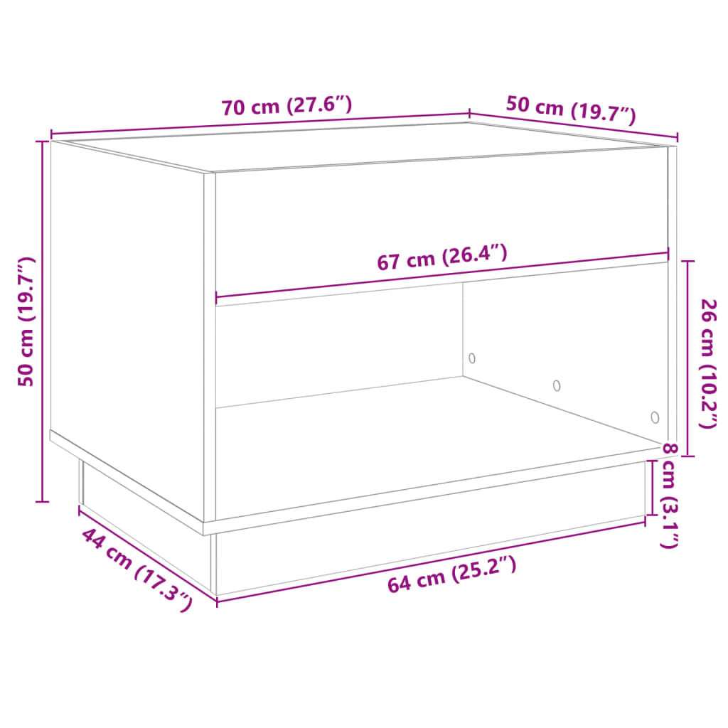 vidaXL Măsuță de cafea cu LED infinity, negru, 70x50x50 cm