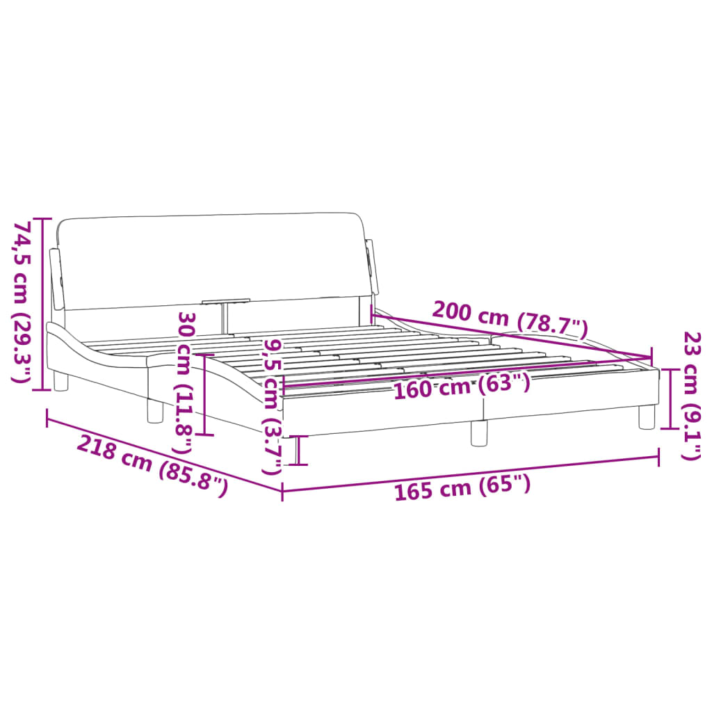 vidaXL Cadru de pat cu tăblie, negru/alb, 160x200 cm, piele ecologică