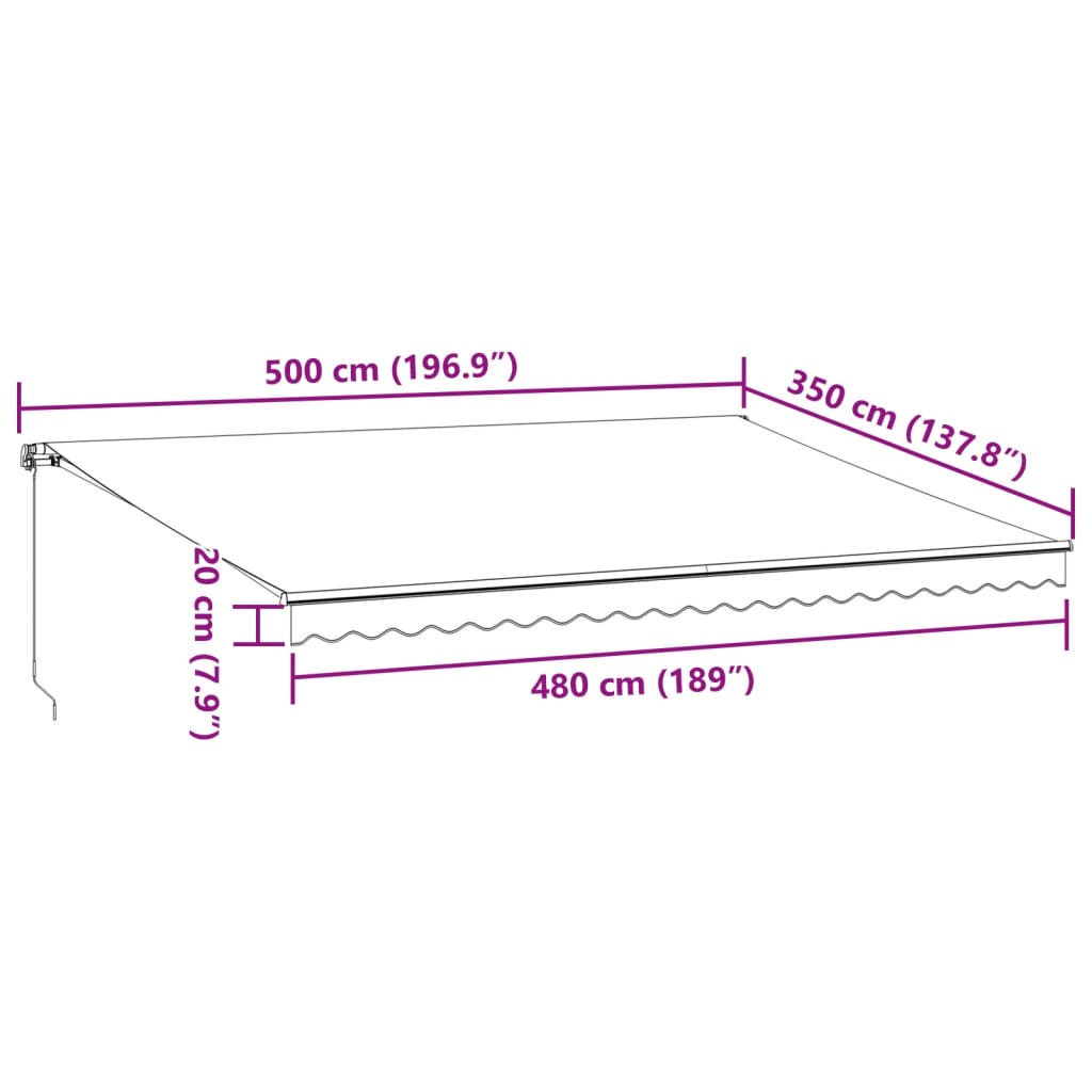 vidaXL Copertina retractabilă manual cu LED-uri, maro, 500x350 cm