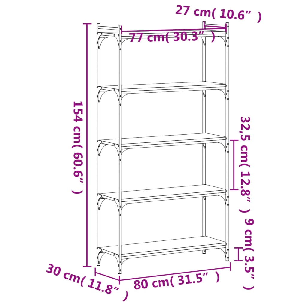 vidaXL Bibliotecă 5 niveluri, stejar maro 80x30x154 cm, lemn prelucrat