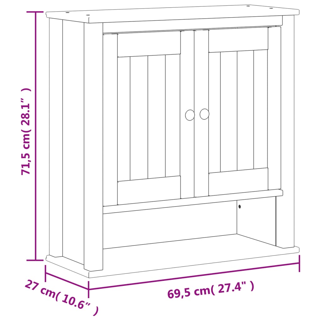 vidaXL Dulap de baie de perete "BERG" alb, 69,5x27x71,5 cm, lemn masiv