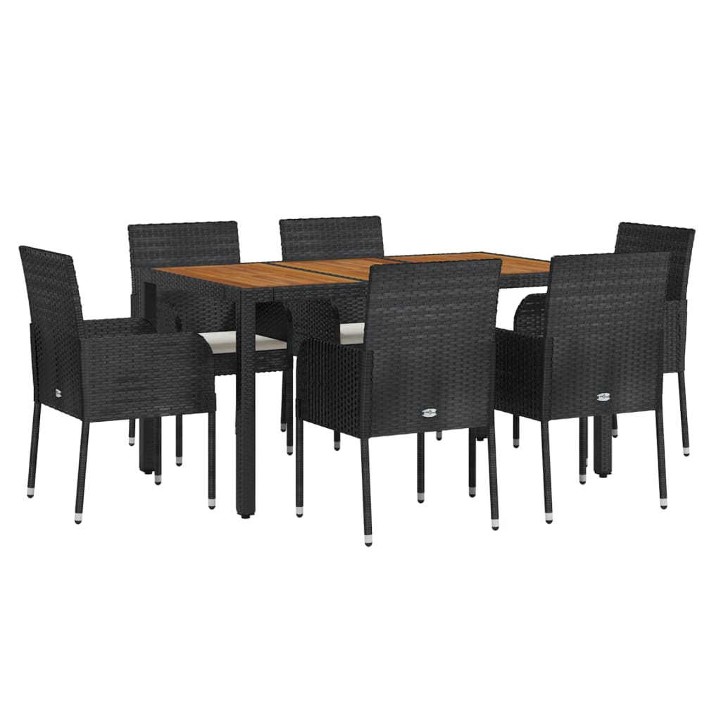 vidaXL Set mobilier de grădină cu perne, 7 piese, negru, poliratan