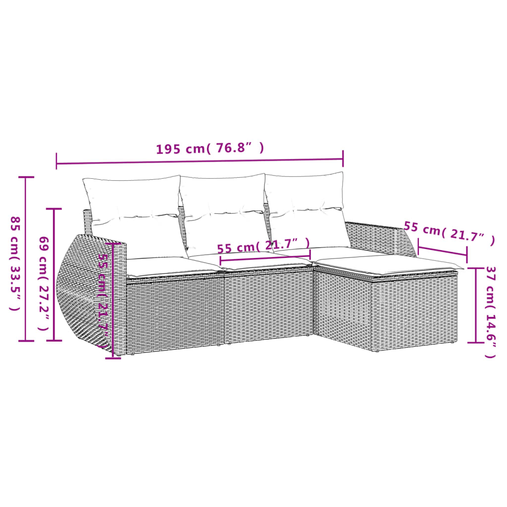 vidaXL Set canapea de grădină cu perne, 4 piese, gri deschis poliratan