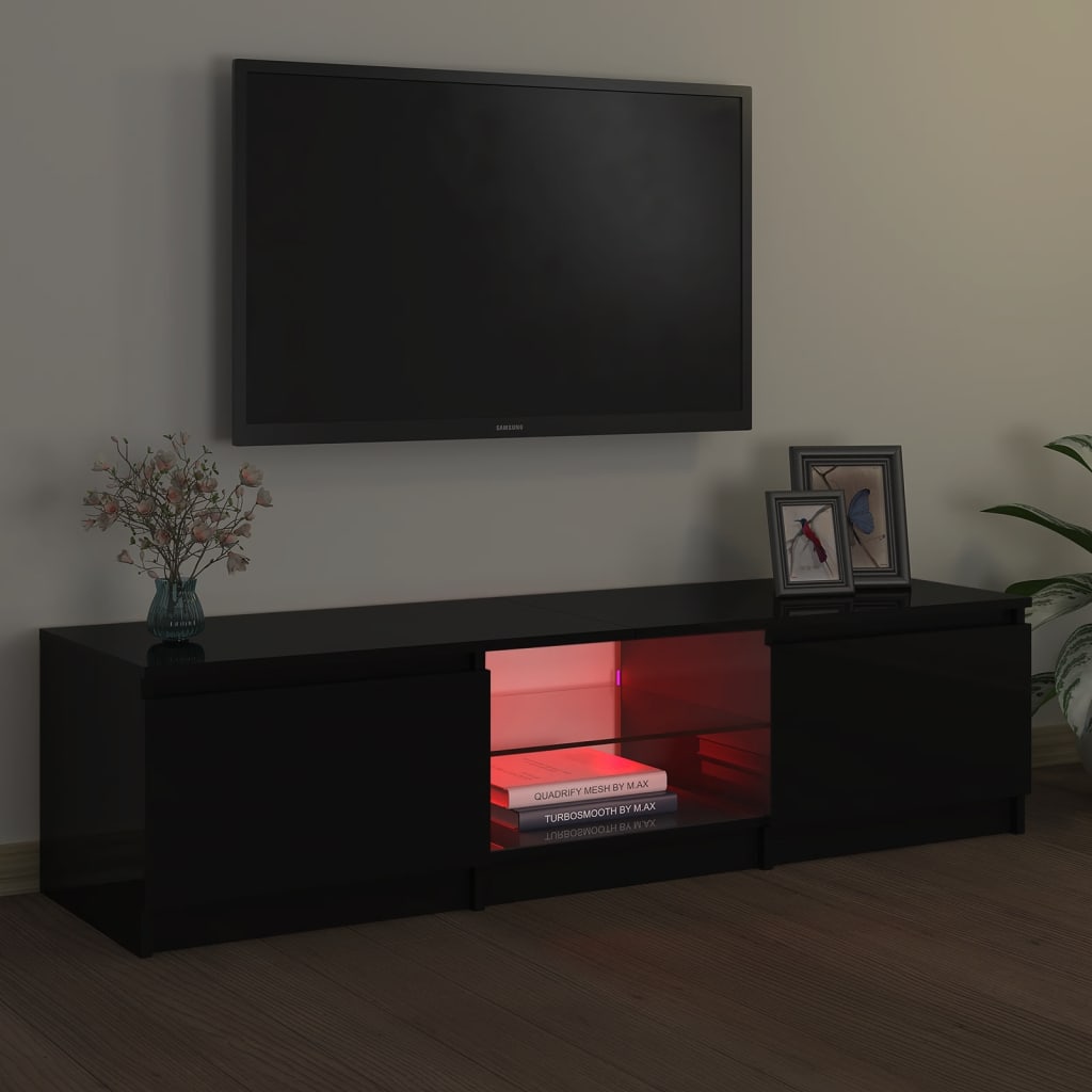 vidaXL Comodă TV cu lumini LED, negru, 140x40x35,5 cm