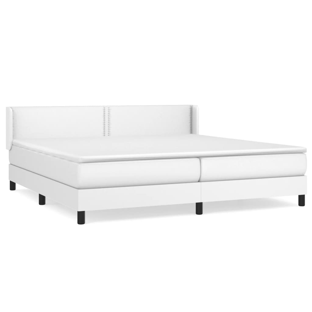 vidaXL Pat box spring cu saltea, alb, 200x200 cm, piele ecologică