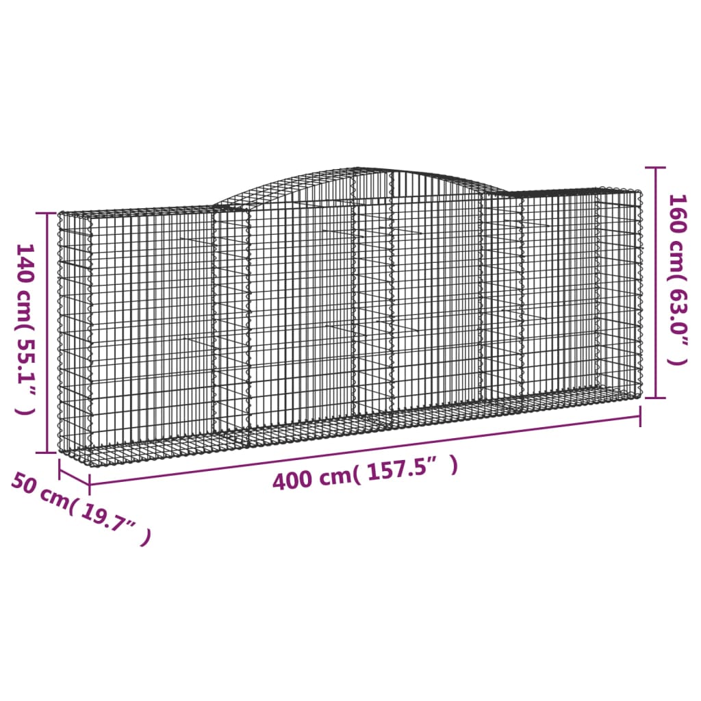 vidaXL Coșuri gabion arcuite 8 buc, 400x50x140/160 cm, fier galvanizat