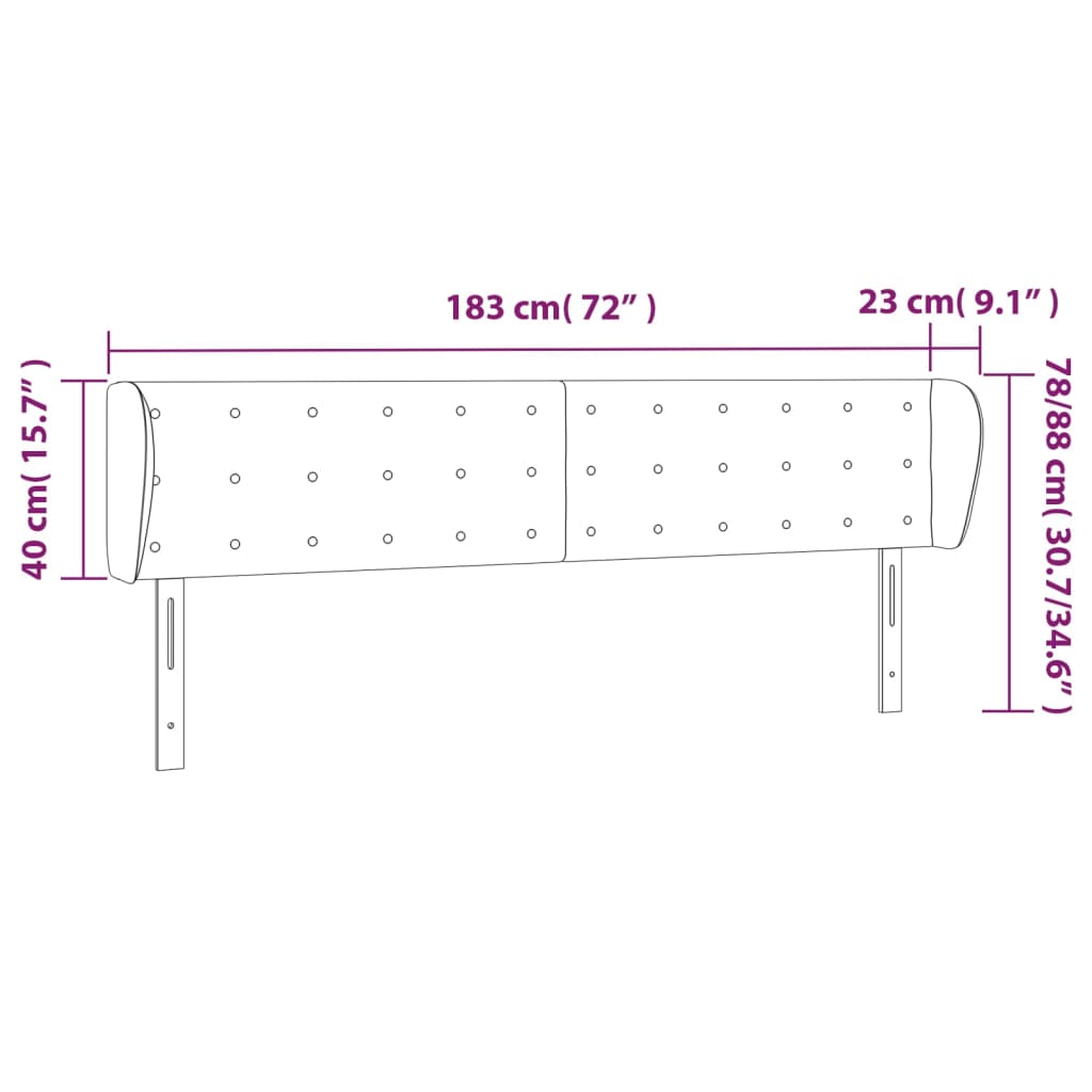 vidaXL Tăblie de pat cu aripioare gri închis 183x23x78/88 cm textil