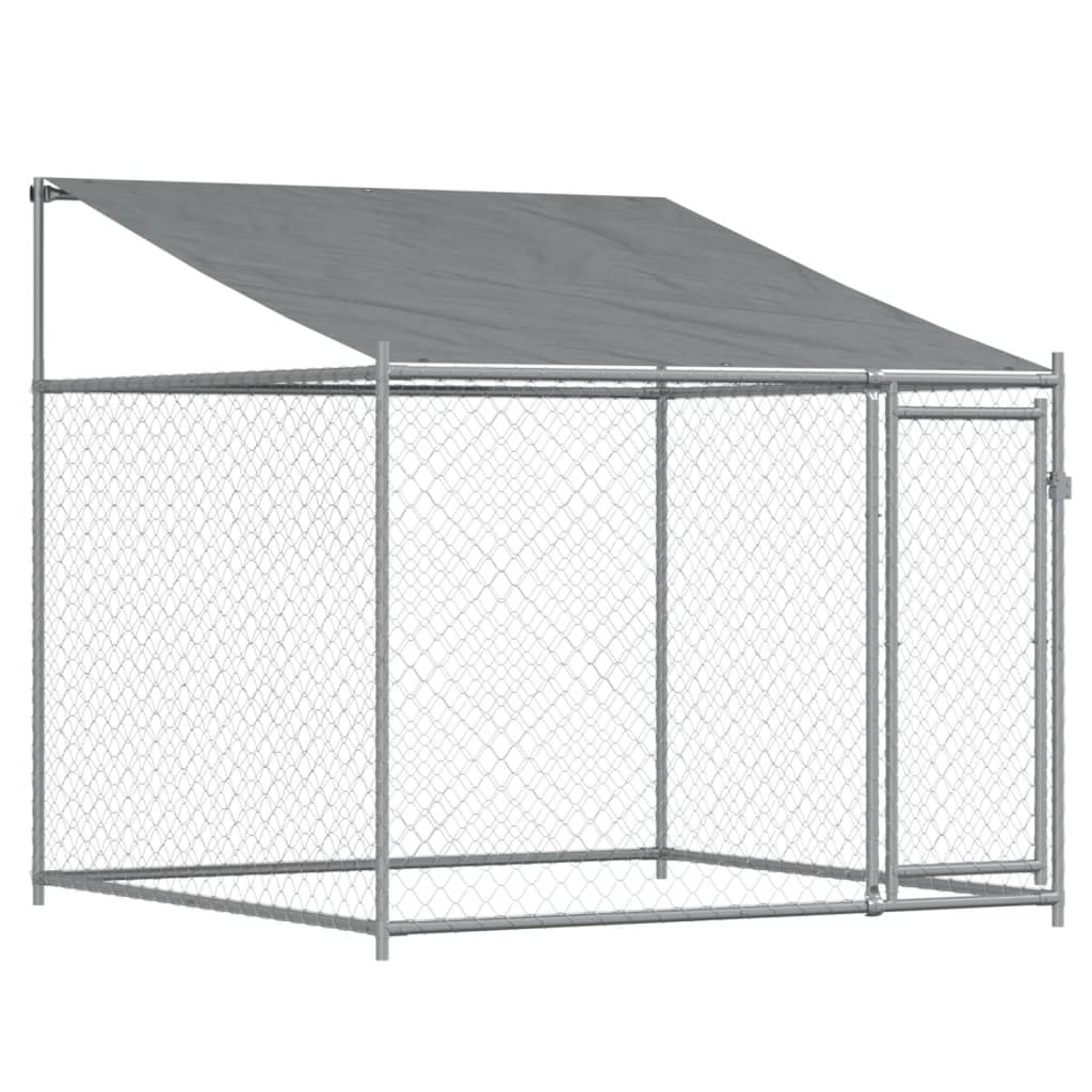 vidaXL Cușcă câini cu acoperiș și uși, gri, 4x2x2 m, oțel galvanizat