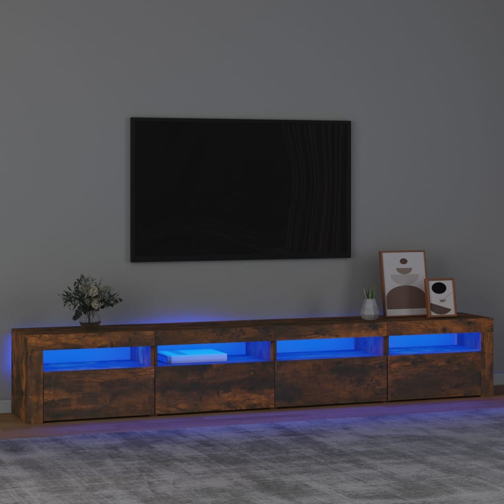 vidaXL Comodă TV cu lumini LED, stejar fumuriu, 240x35x40cm