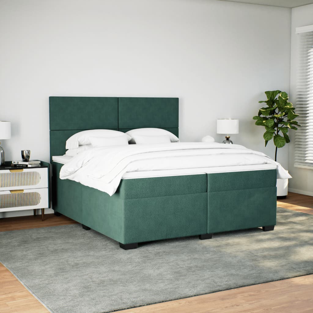 vidaXL Pat box spring cu saltea, verde închis, 200x200 cm, catifea