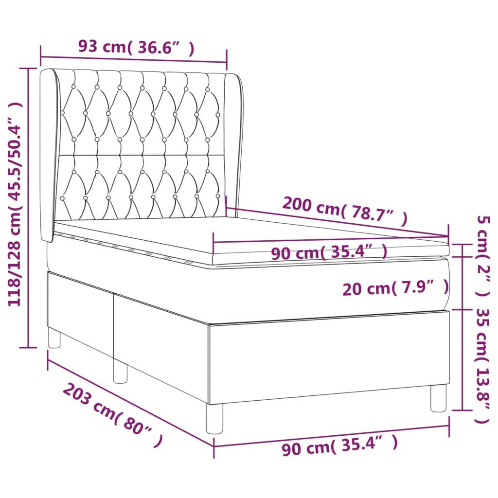 vidaXL Pat box spring cu saltea, gri deschis, 90x200 cm, textil