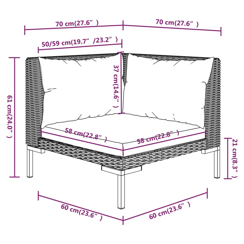 vidaXL Set mobilier grădină 3 piese, gri închis, poliratan semi-rotund