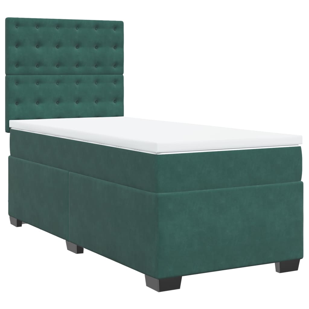 vidaXL Pat box spring cu saltea, verde închis, 90x190 cm, catifea