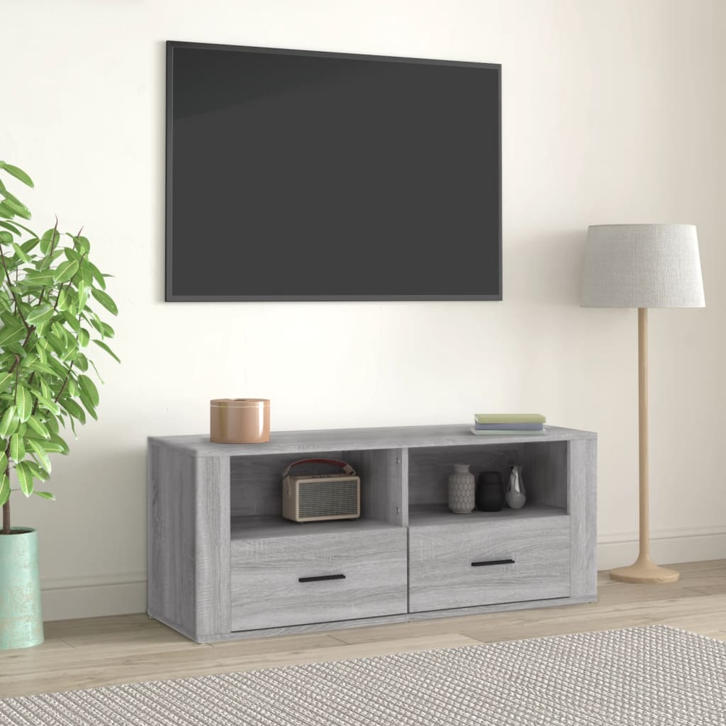 vidaXL Comodă TV, gri sonoma, 100x35x40 cm, lemn prelucrat