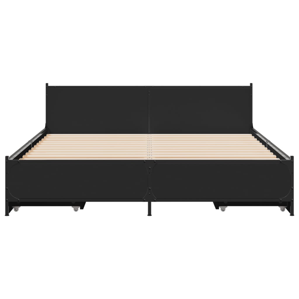 vidaXL Cadru de pat cu sertare, negru, 135x190 cm, lemn prelucrat