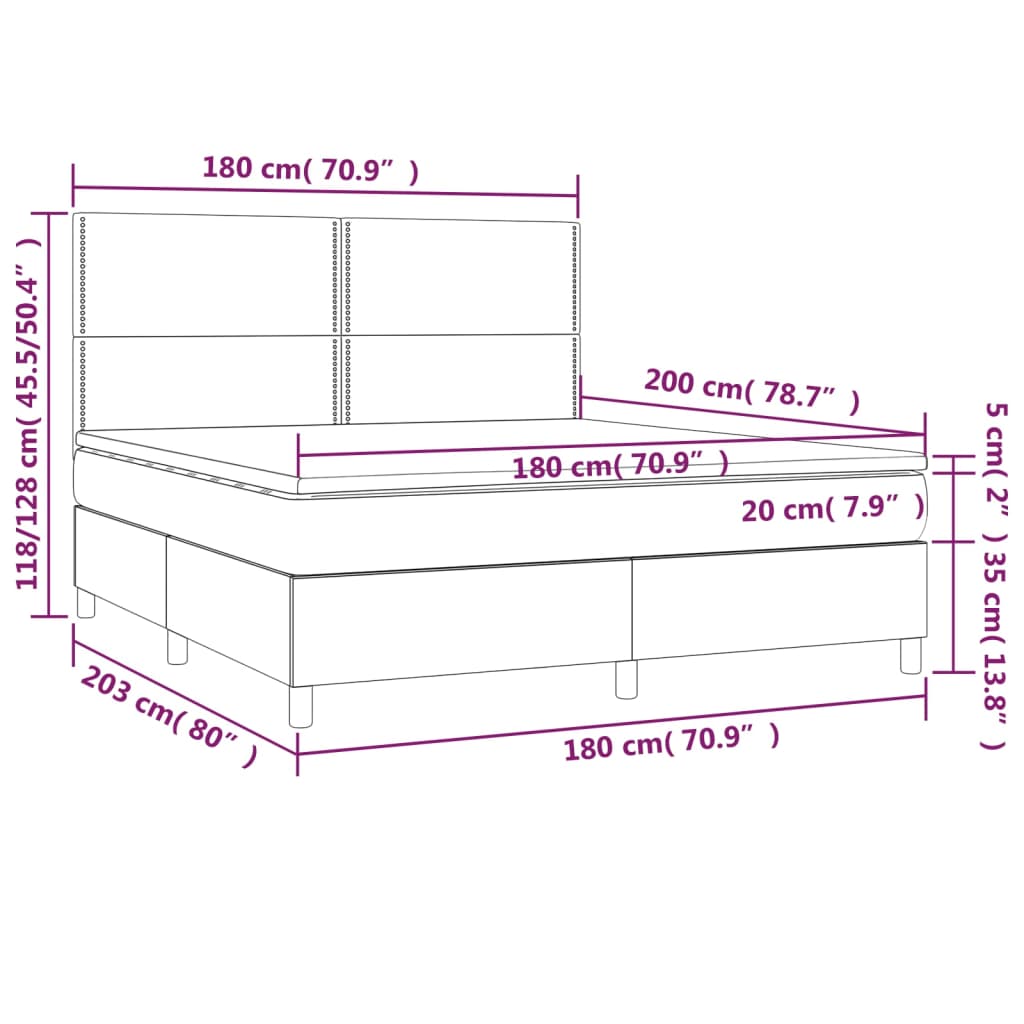 vidaXL Pat cu arcuri, saltea și LED, negru, 180x200cm, piele ecologică