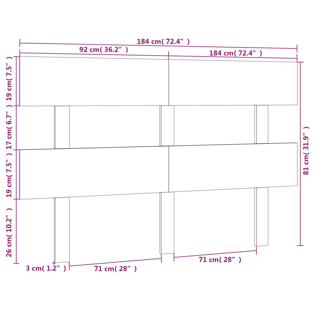 vidaXL Tăblie de pat, alb, 184x3x81 cm, lemn masiv de pin