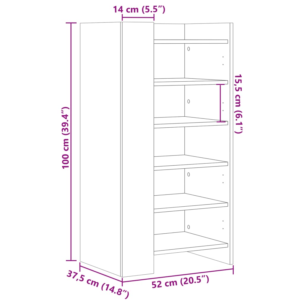 vidaXL Pantofar, gri sonoma, 52x37,5x100 cm, lemn prelucrat