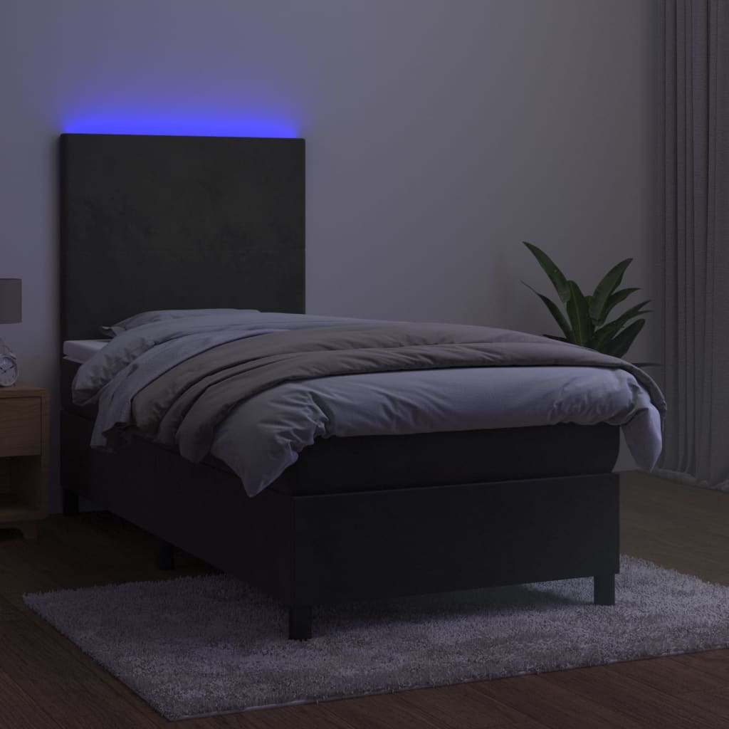 vidaXL Pat continental cu saltea și LED, gri închis, 80x200 cm catifea