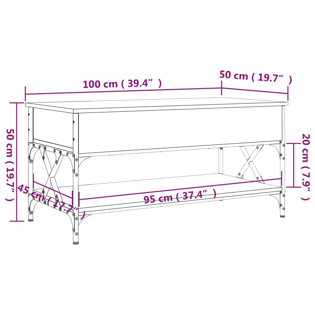 vidaXL Măsuță de cafea, negru, 100x50x50 cm, lemn prelucrat și metal