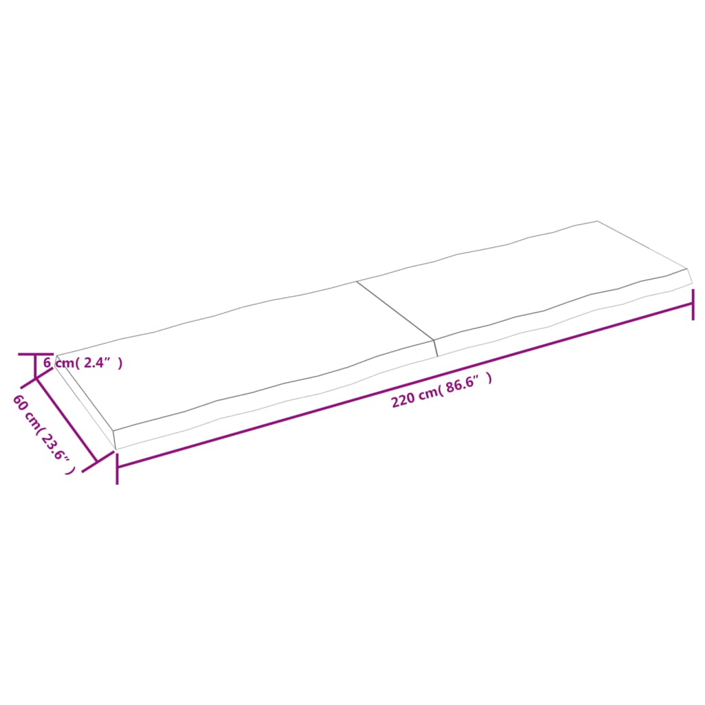 vidaXL Blat masă, 220x60x(2-6) cm, maro, lemn tratat contur organic