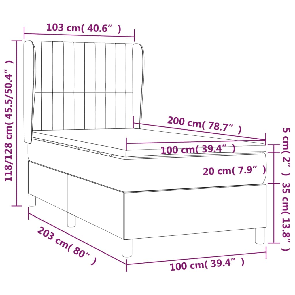 vidaXL Pat box spring cu saltea, gri închis, 100x200 cm, catifea