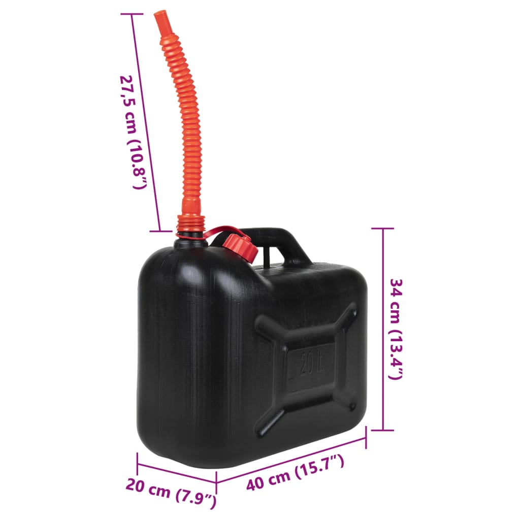 vidaXL Bidon de combustibil, pipă flexibilă, 3 buc. negru 20 L plastic