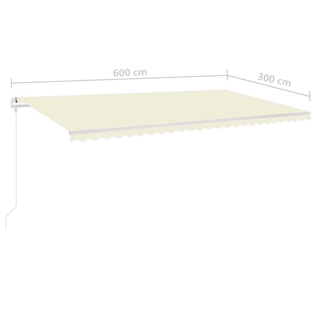 vidaXL Copertină retractabilă manual cu LED, crem, 6x3 m