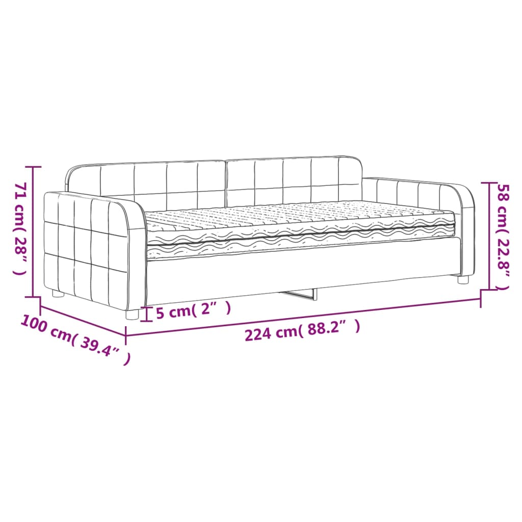 vidaXL Pat de zi cu saltea, gri închis, 90x200 cm, catifea