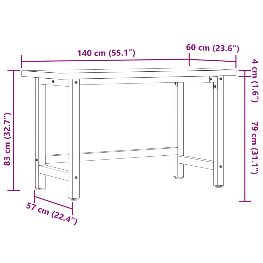 vidaXL Banc de lucru 140x60x83 cm lemn masiv de acacia, dreptunghiular