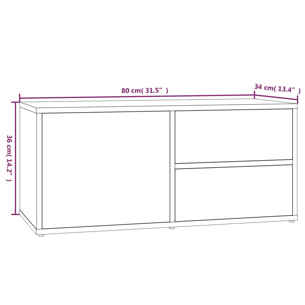 vidaXL Comodă TV, gri sonoma, 80x34x36 cm, lemn compozit