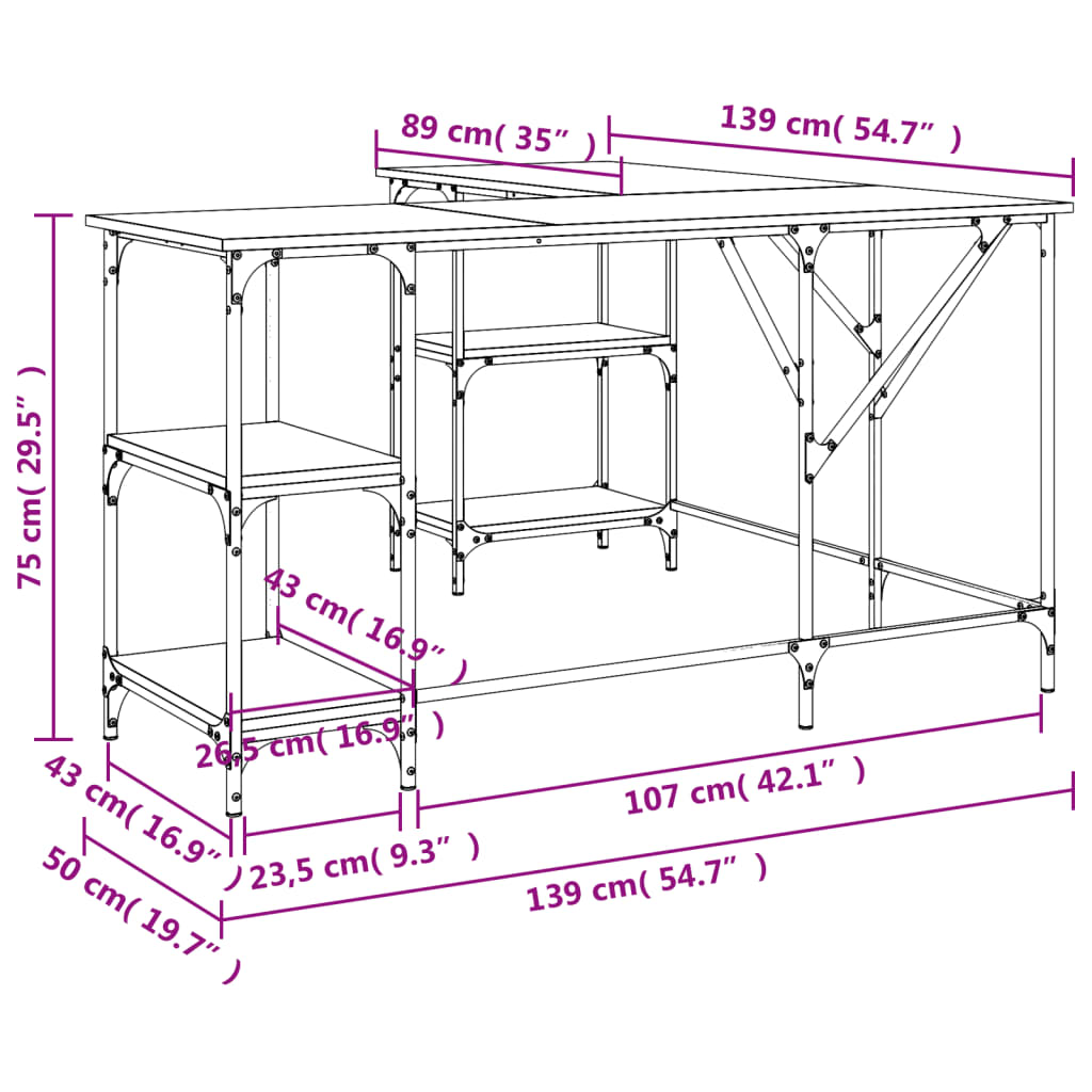 vidaXL Birou, stejar maro, 139x139x75 cm, lemn prelucrat