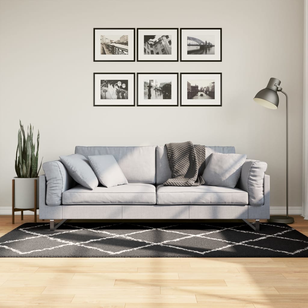 vidaXL Covor pufos "PAMPLONA" fire înalte negru/crem modern 100x200 cm