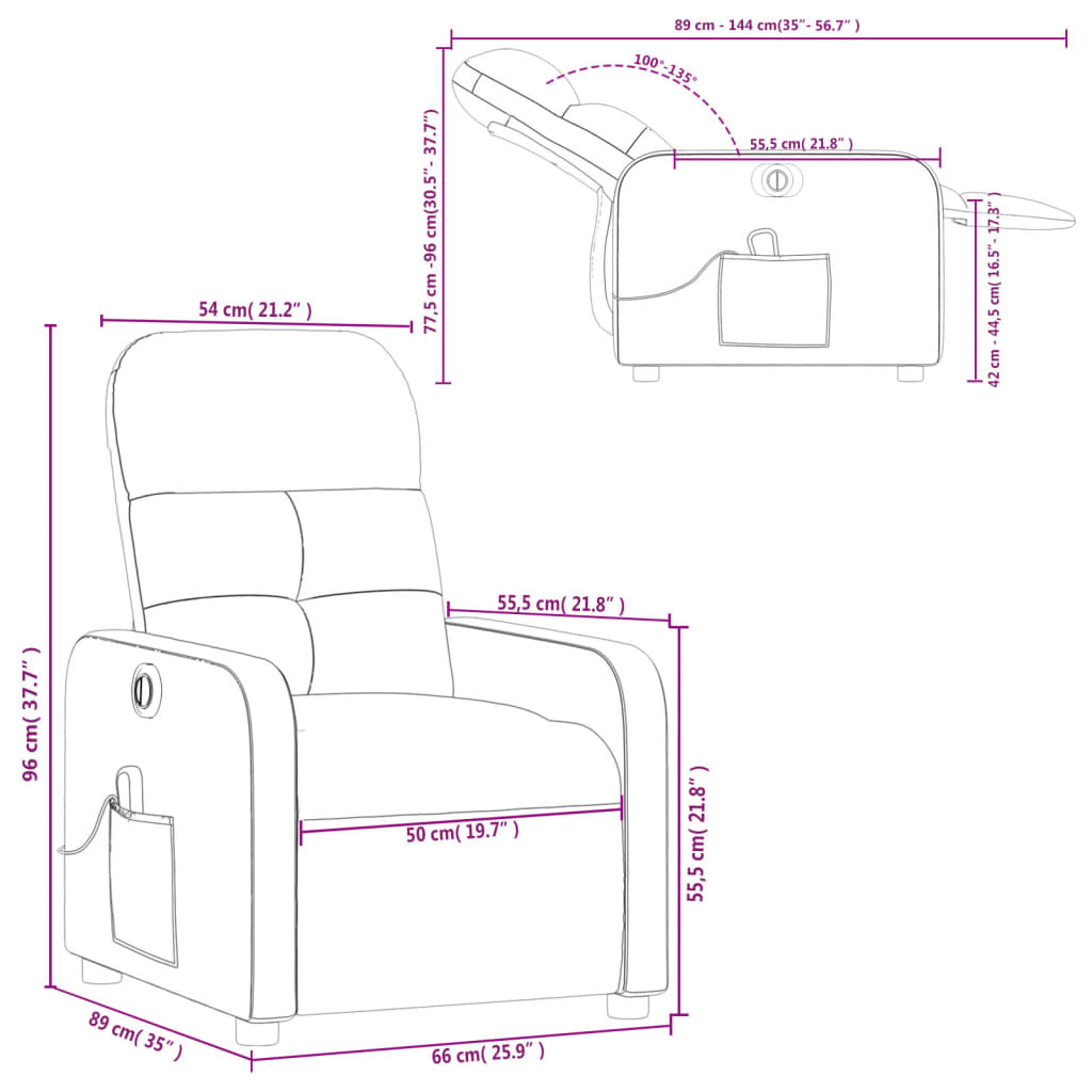 vidaXL Fotoliu electric de masaj rabatabil, maro închis, textil